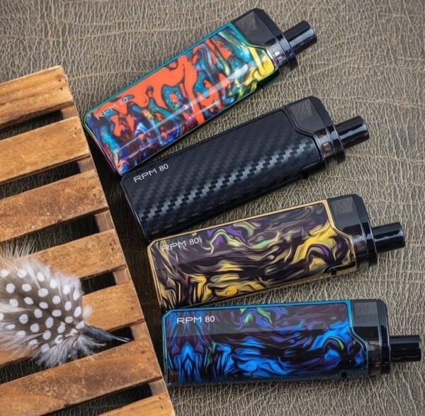 Close-up of SMOK RPM80 Kit's 0.96-inch TFT color display showing real-time vaping data